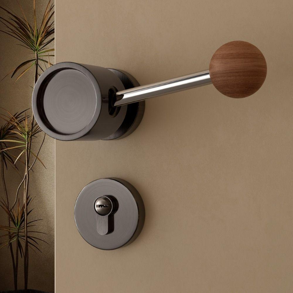 Black Walnut Magnetic Mute Lock Interior Lock Security Door Bar Vintage Door Lock Home Decor