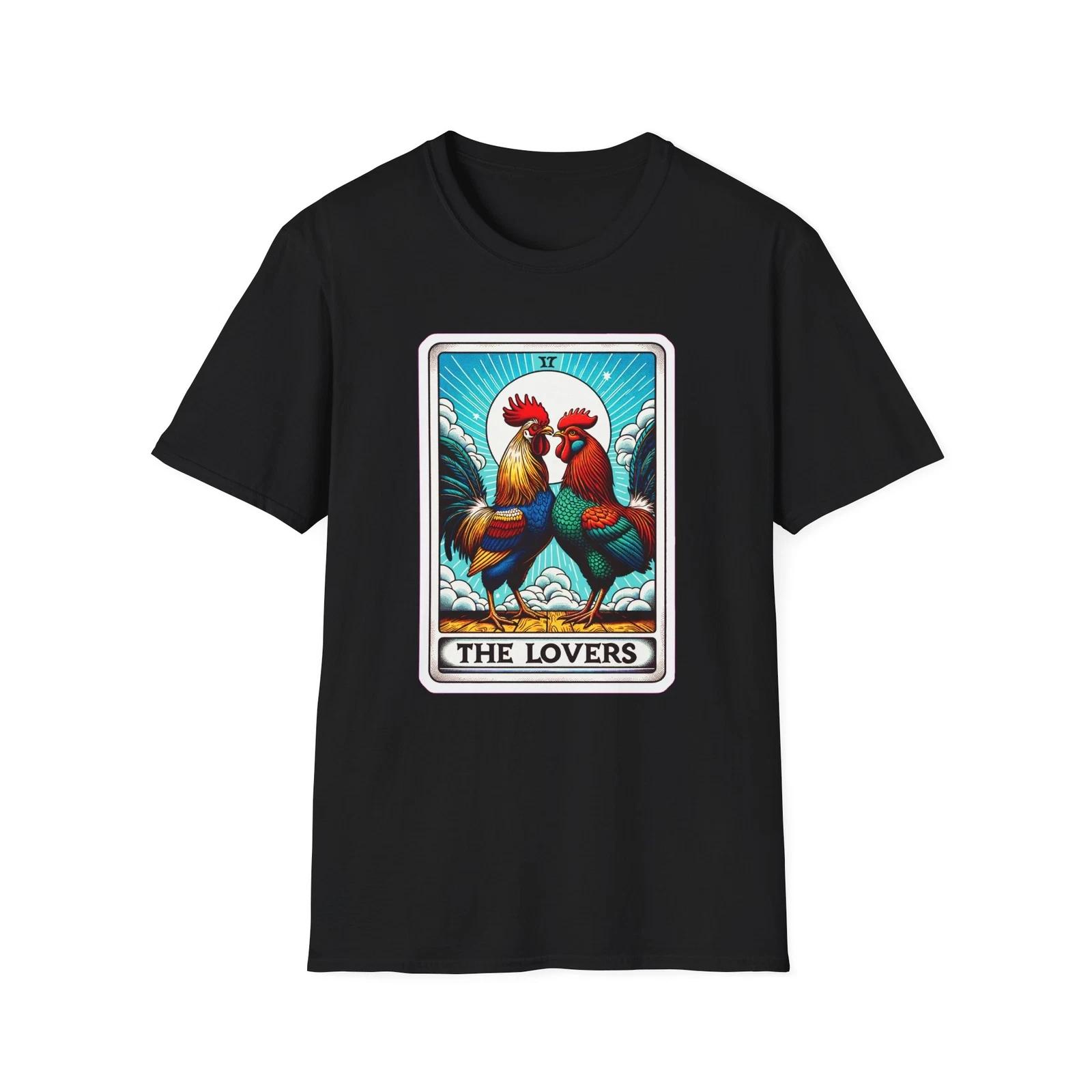 The Lovers Chickens Tee Rooster Hen Shirt, Tarot Card T-Shirt, Unisex Softstyle S