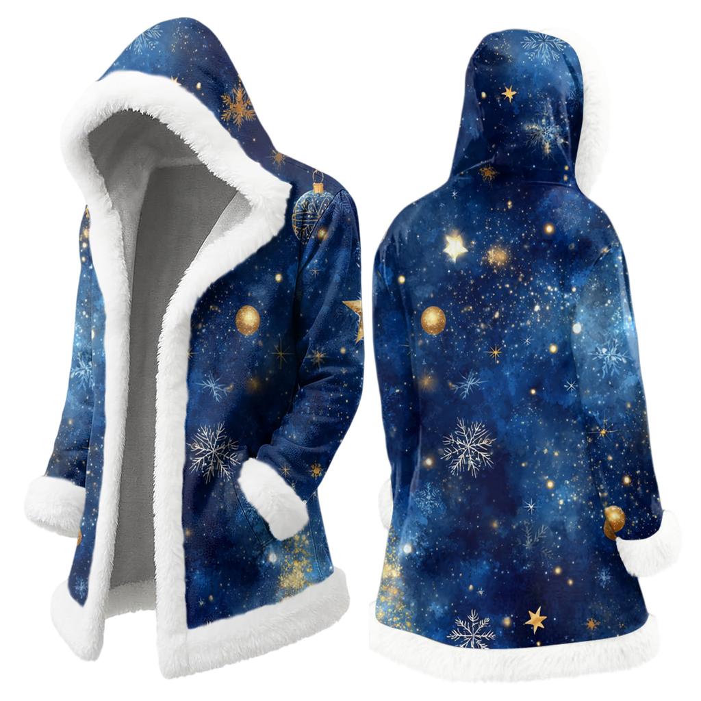 Men's Christmas Long Hooded Cardigan With Pockets Warm Jacket