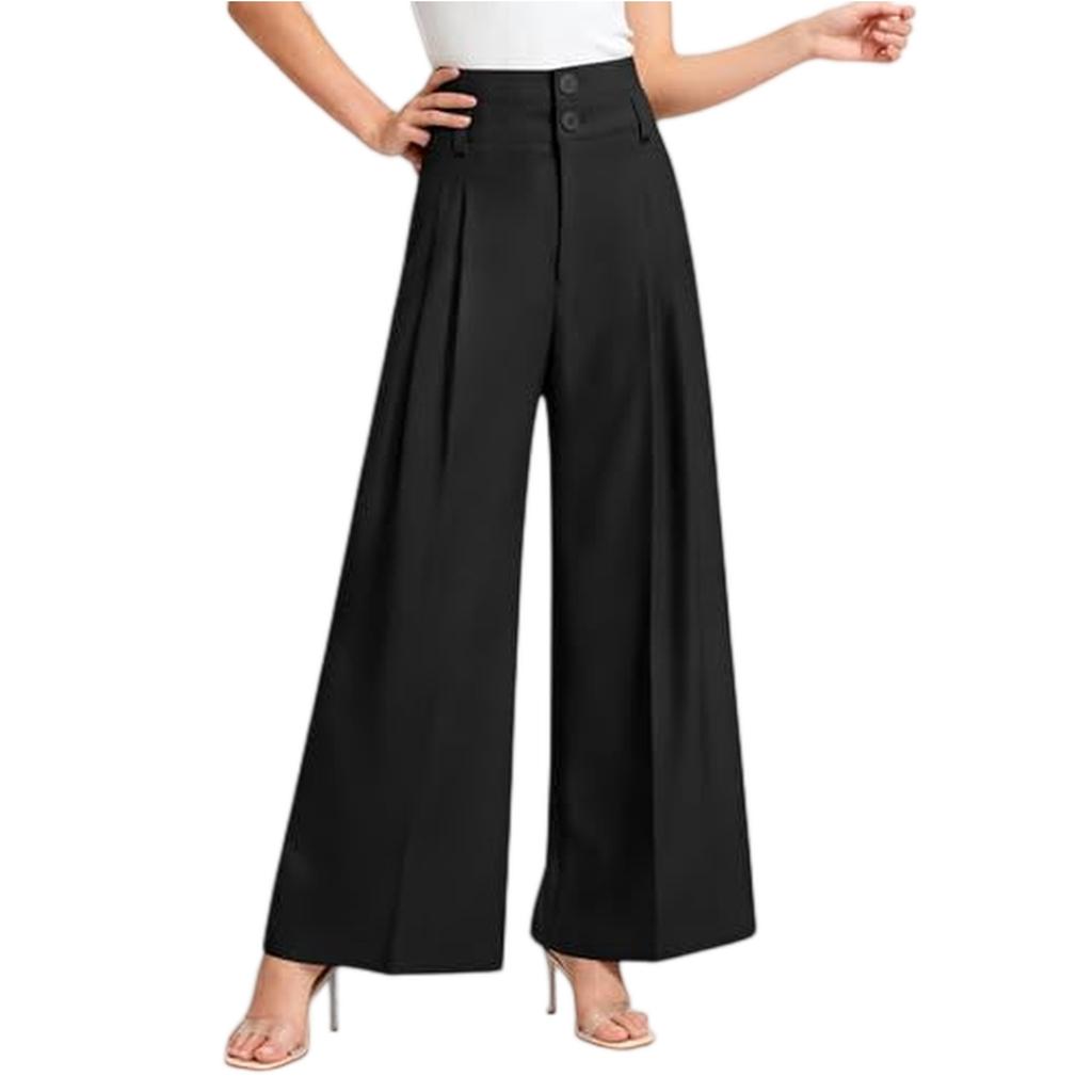 Damen lockere und lässige High-Waist gerade geschnittene Hose