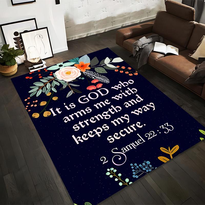 Floral Bible Verse Design Rug Non-slip Rug Suitable for Living Room and Bedroom Sofas.