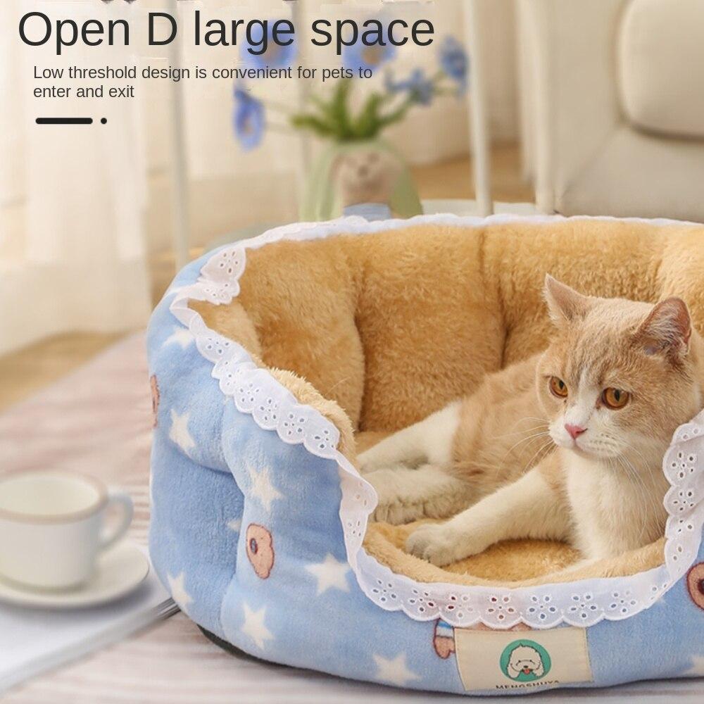 2023 Pet Supplies Four Seasons Round Cat Kennel Cartoon Kennel Warm Color Matching Pet Mat