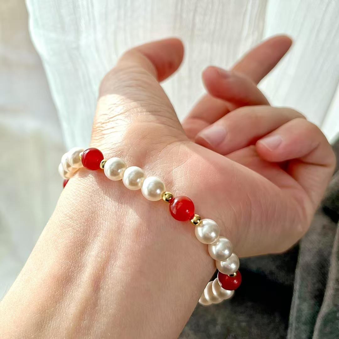 Retro Strong Light High Quality Artificial Crystal Pearl Natural Chalcedony Bracelet Bracelet