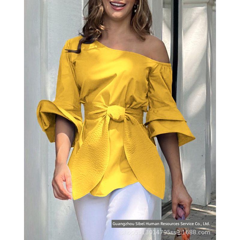 Blue Shirts Strapless Waist Binding Fashion Top Blue Shirt