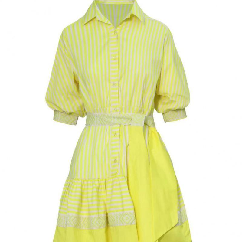 2023 Herbst Europäische & Amerikanische Mode Gestreiftes Taillenbetontes Kleid