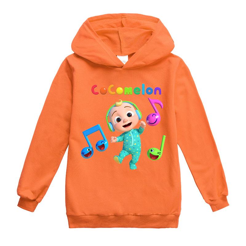 

Детские толстовки Cocomelon, детский свитер, милая осенне-весенняя одежда с длинными рукавами для мальчиков и девочек, пуловер с капюшоном 100 оранжевый