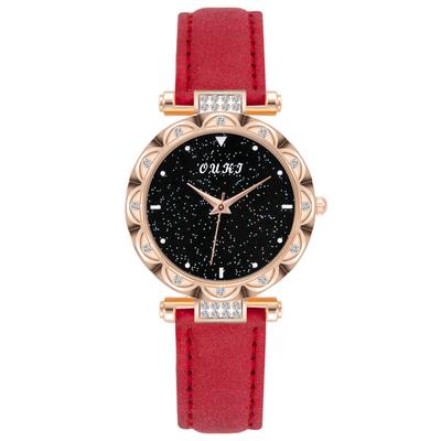 Fashionable Star Glass Face Lace Leather Strap Watch for Ladies Business Watch Quartz