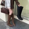 2025 autumn and winter new fashionable retro simple square head high-heeled boots simple wind fine high-heeled long boots but knee boots