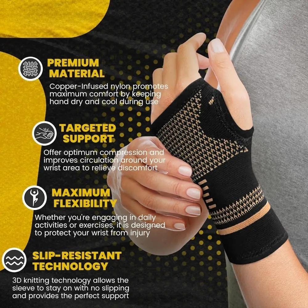1pc Copper Fiber Compression Gloves Sports Wrist Guard Arthritis Gloves Elastic Palm Brace Fitness Wrist Support Wristband