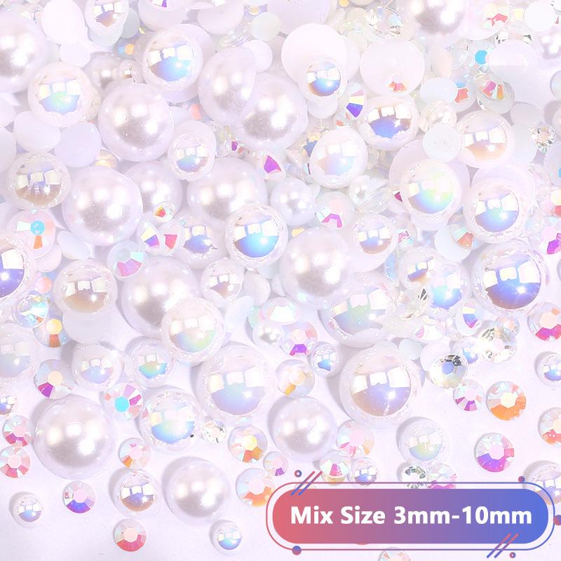 Hot Sale Color Mixed Semicircular Pearl Resin Diamond Mixed 3-10Mm Highlight Abs Pearl Diy Jewelry