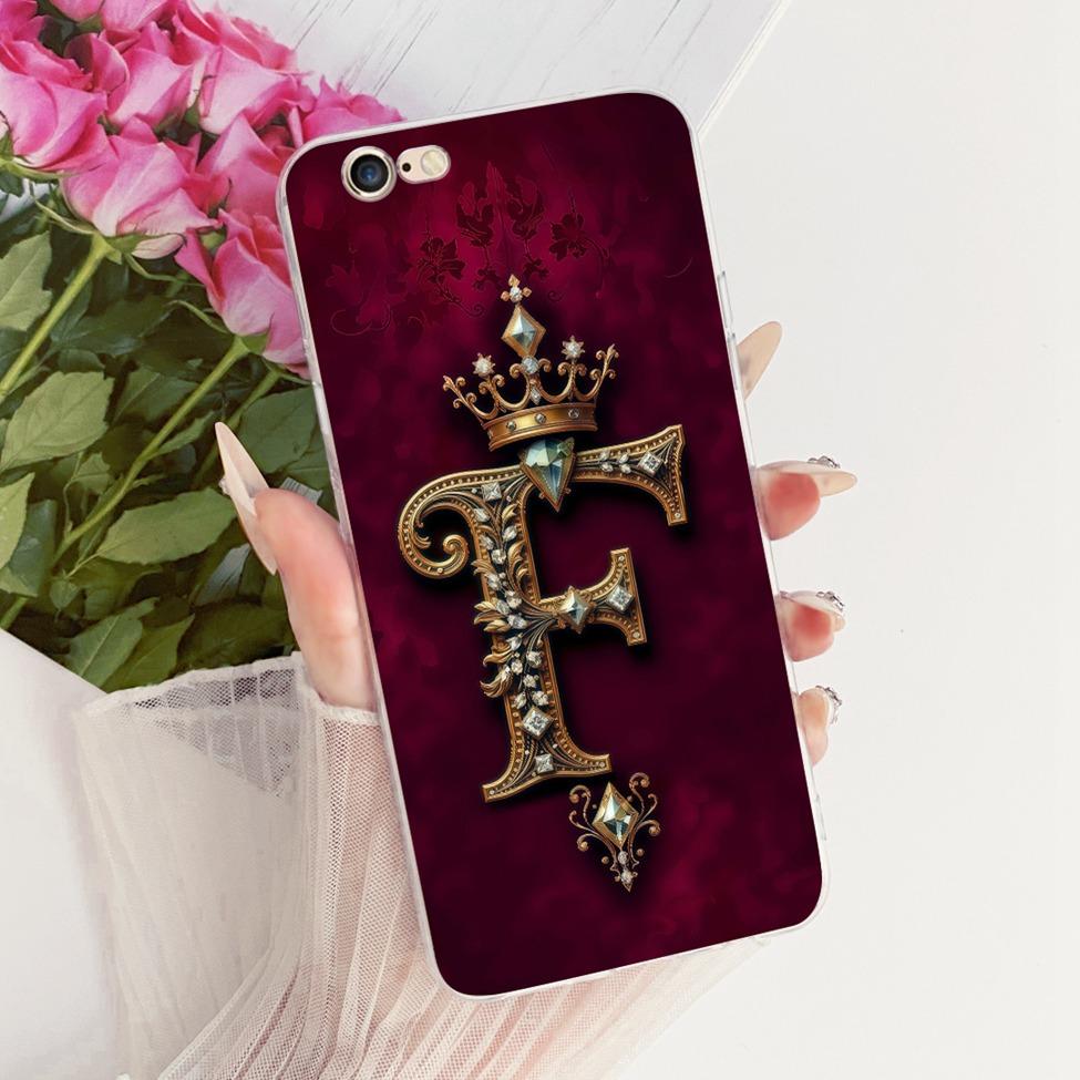 For iPhone 6 6S Case For iPhone 6s Cover Transparent Luxury Crown A-Z Letters 2D Painted Soft Casing