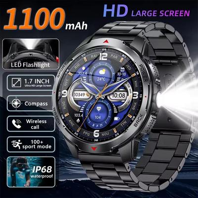 KT88 Smart Watch LED Flashlight Outdoor Compass BT Calling Men Multi-Sports Fitness Tracker 1100Mah Large Battery Smartwatch