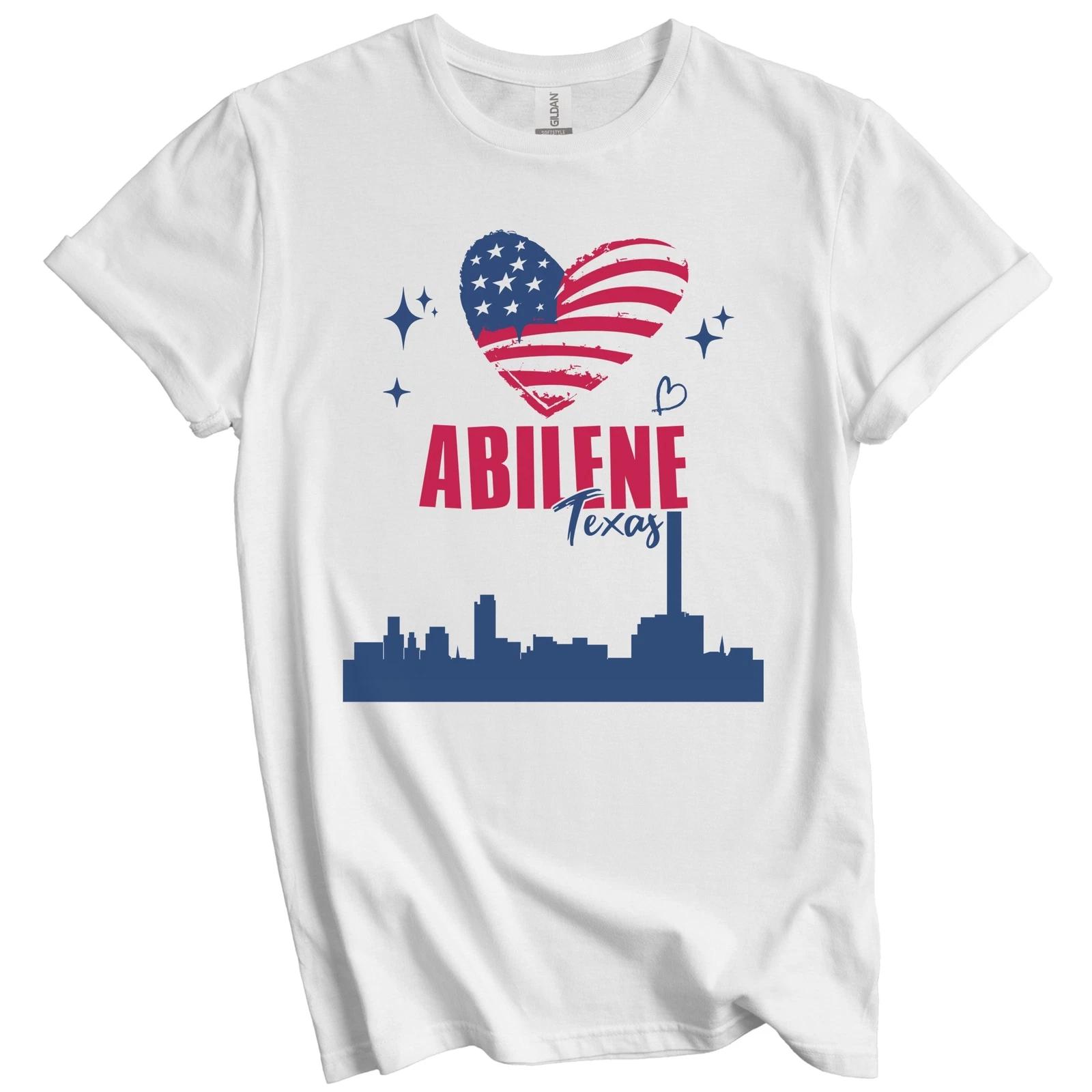 Abilene Texas Skyline American Flag Heart 4th of July T-Shirt L