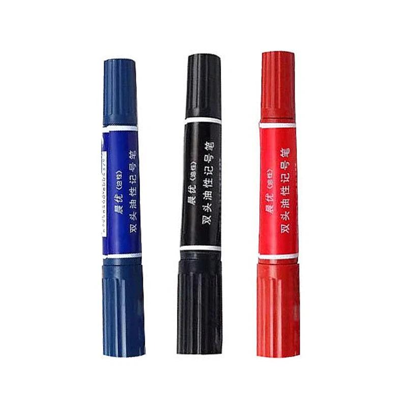 5pcs Black Red Blue Oil Marker Pens Double Headed Permanent Markers 2mm/6mm Waterproof Quick-Drying Marker Pens for Stationery