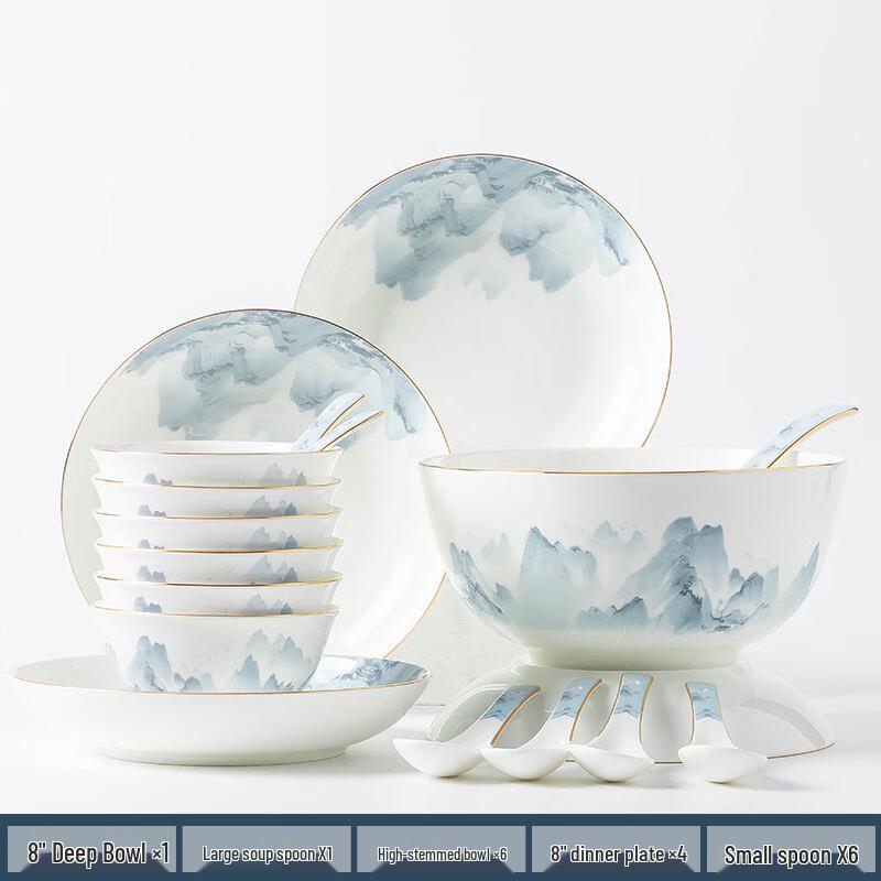 Kangfutao Jingdezhen Bone China Dinnerware Set - Picturesque Landscape