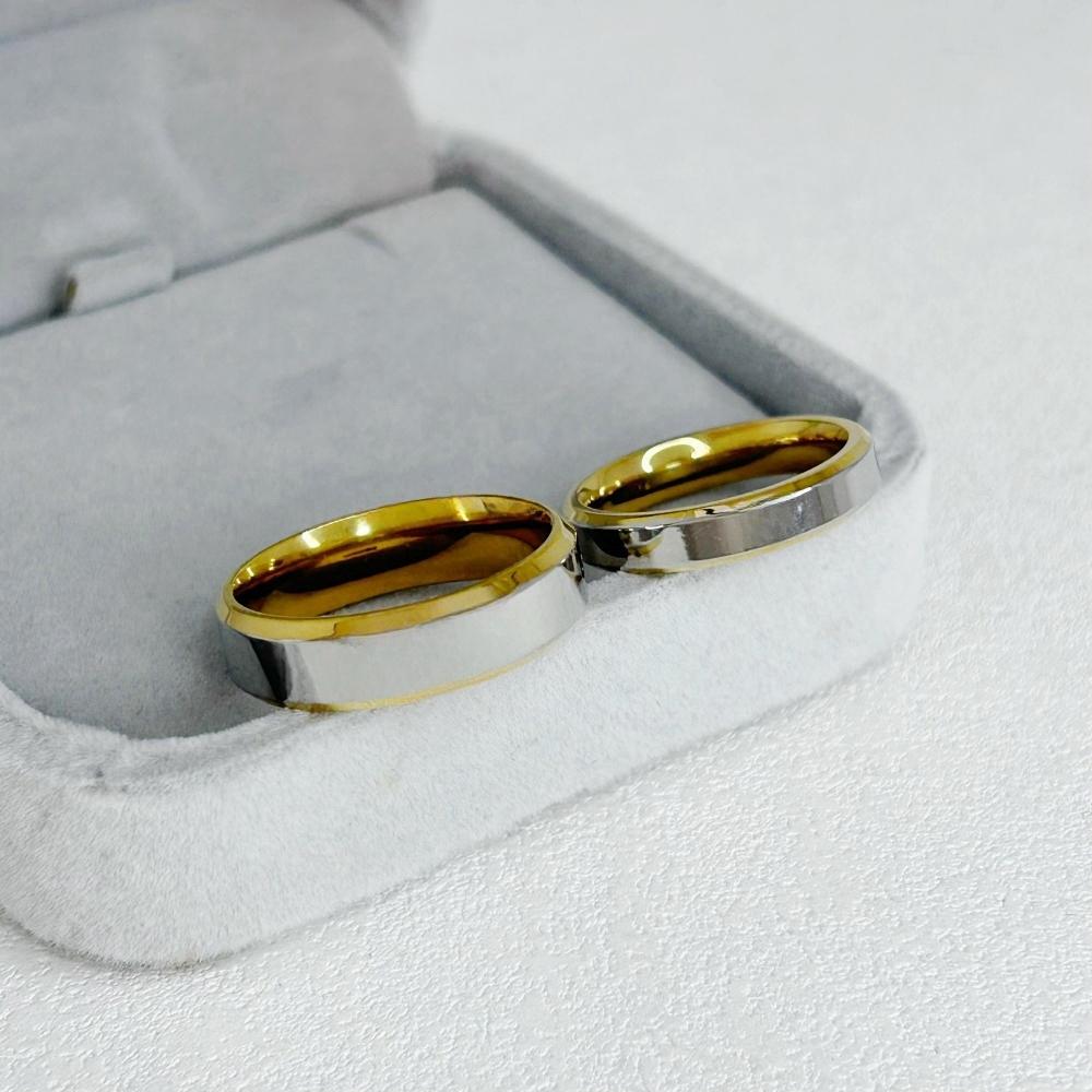 Engagement Rings Set for Men Women Stainless Steel Gold/ CopperColor 4/6 mm Glossy Finger Ring Wedding Jewelry Lover's Gifts