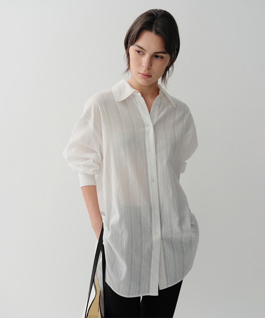 Ia Cotton Stripe Long Shirt (White)