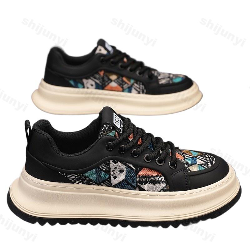Fashion Men Sneaker Designer Fashion Casual Retro Skateboarding Shoes Leather Fabric Breathable Height Increased Flat Platform Shoes