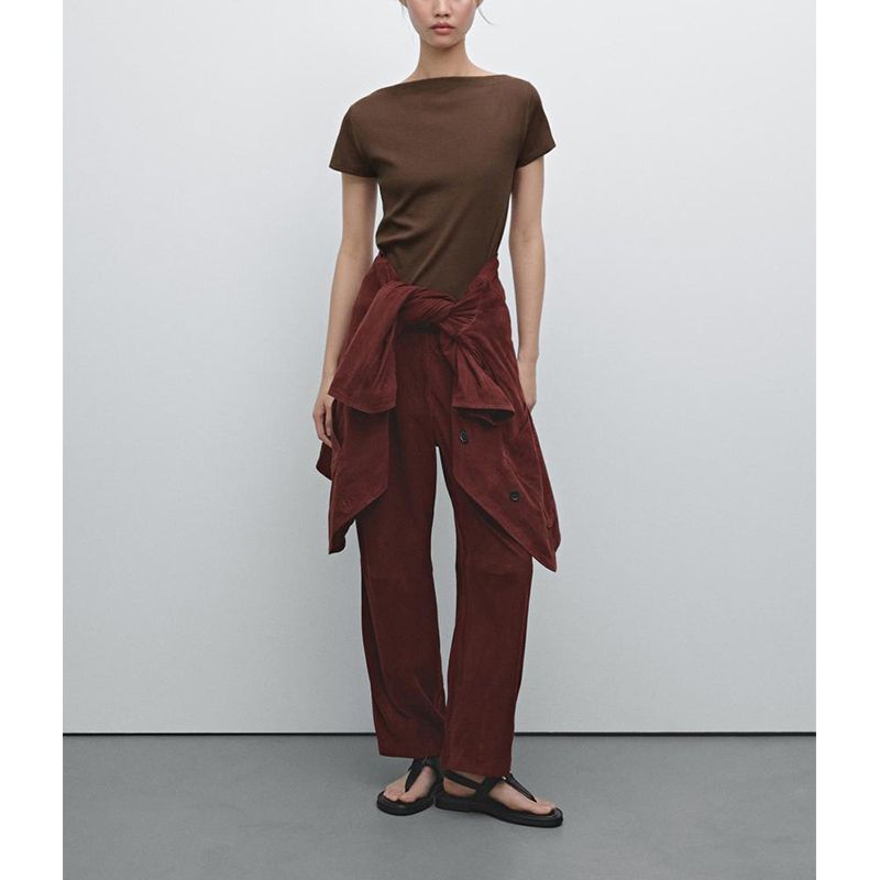 MD Summer New Arrival Women's Clothing American Casual Comfortable Cotton off-Neck Rib Short Sleeve T-shirt Top 6809107