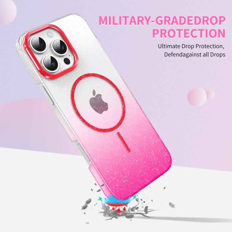 2025 Gradient gold diamond glitter Magnetic PC phone Case suitable for iPhone 16 Pro Max 15 14 Plus 13 12 Pro 11 shockproof protective Cover