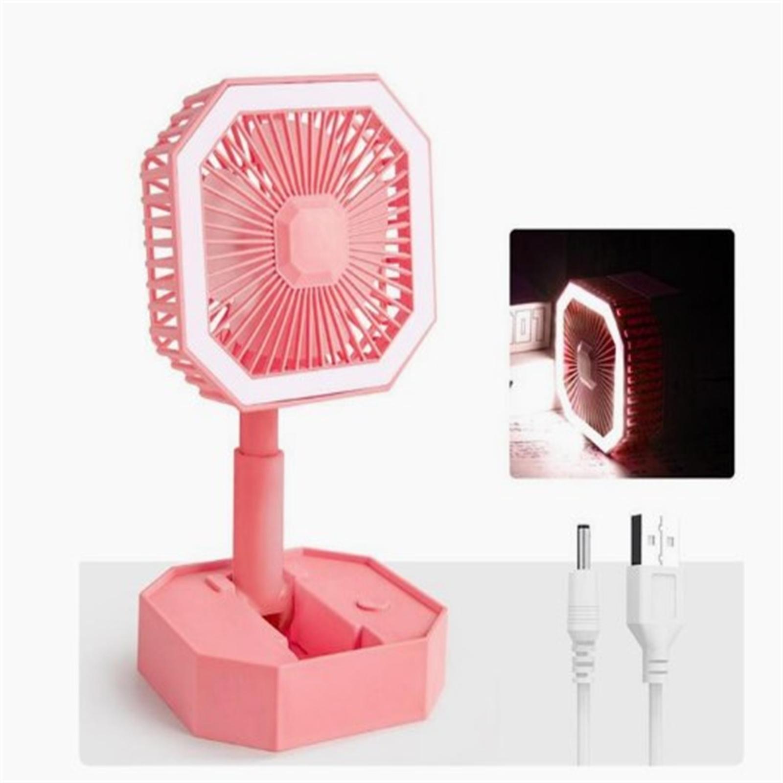 Portable Foldable Mini Fan With Led Light Rechargeable Adjustable Height Angle Usb Fan For Travel Office Home pink#0