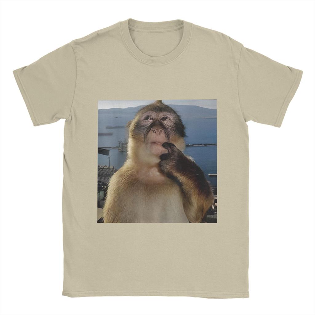 Thinking Monkey Meme T Shirt for Men 100% Cotton Vintage T-Shirts Crewneck  Tee Shirt Short Sleeve Clothes Gift Idea