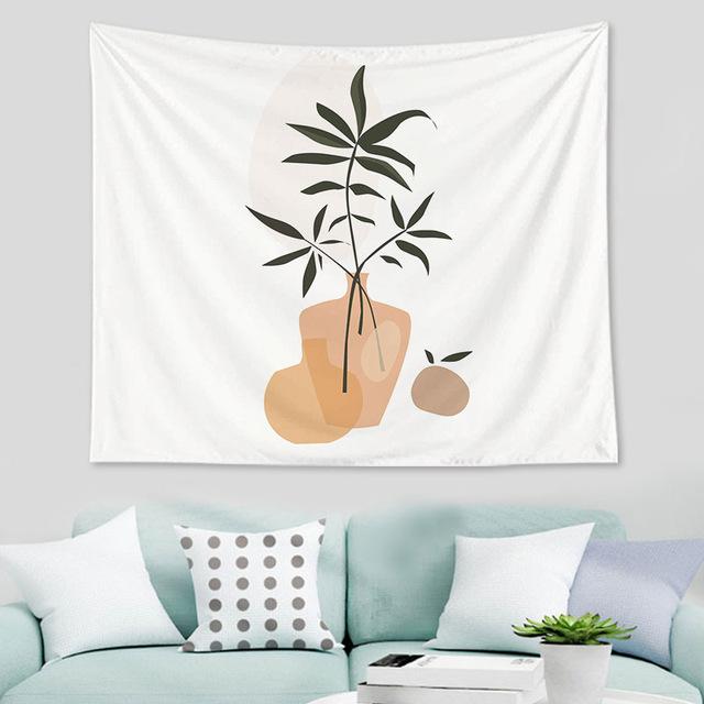 Nordic Abstract Geometric Tropical Plant Print Pattern Tapestry Home Living Room Bedroom Wall Decor Background Cloth Tapestry