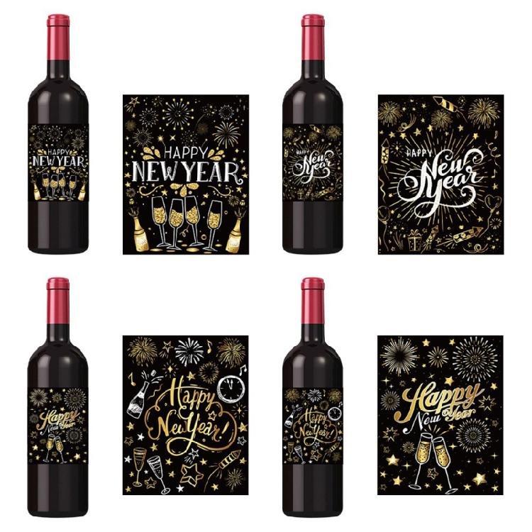 24Pcs New Year Bottle Decorative Sticker Waterproof Wine Bottle Wrapping Label For Champagne Wine Holiday Decoration