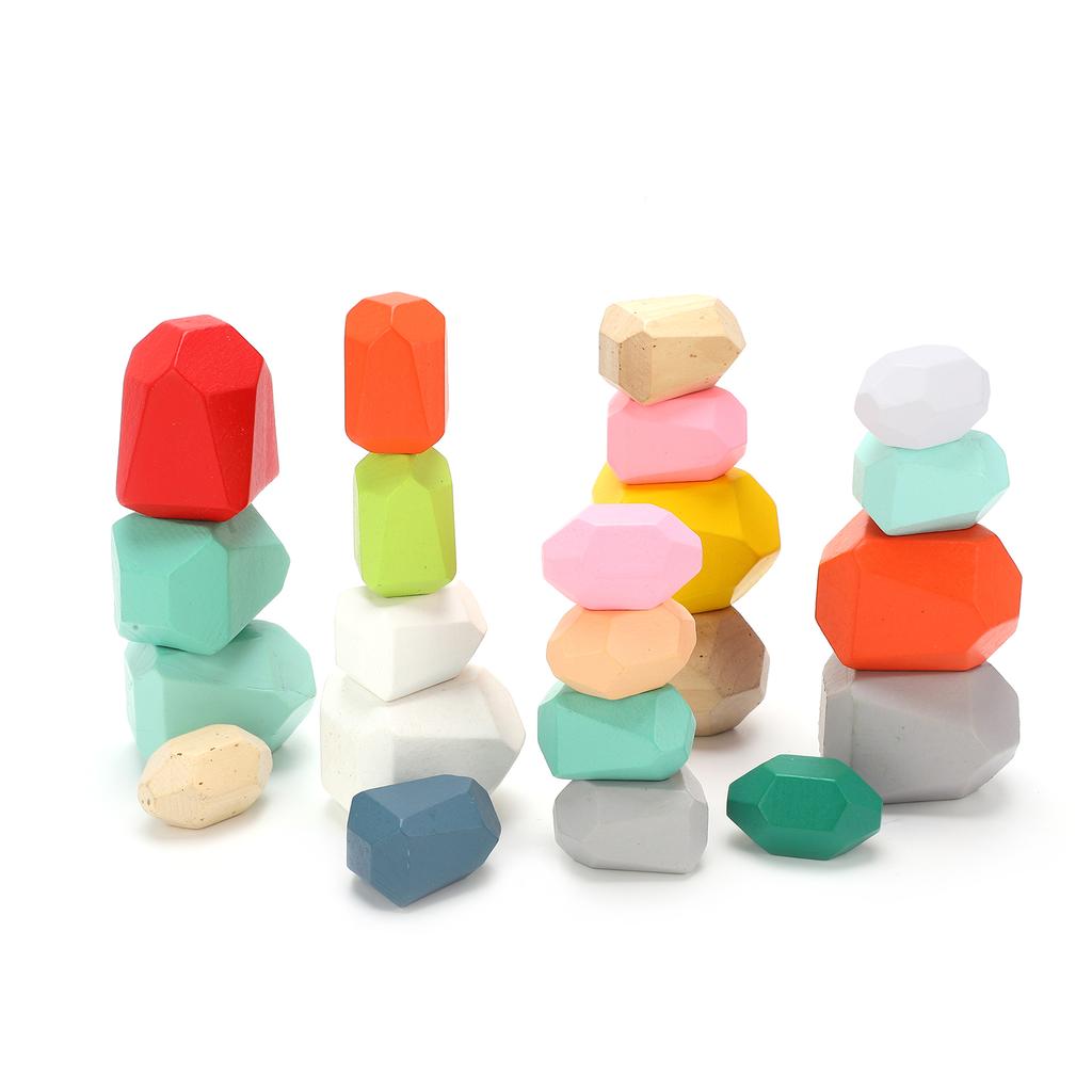 Kids Wooden Stacking Stones Colored Stone Blocks Educational Preschool Learning Toys22 Pcs