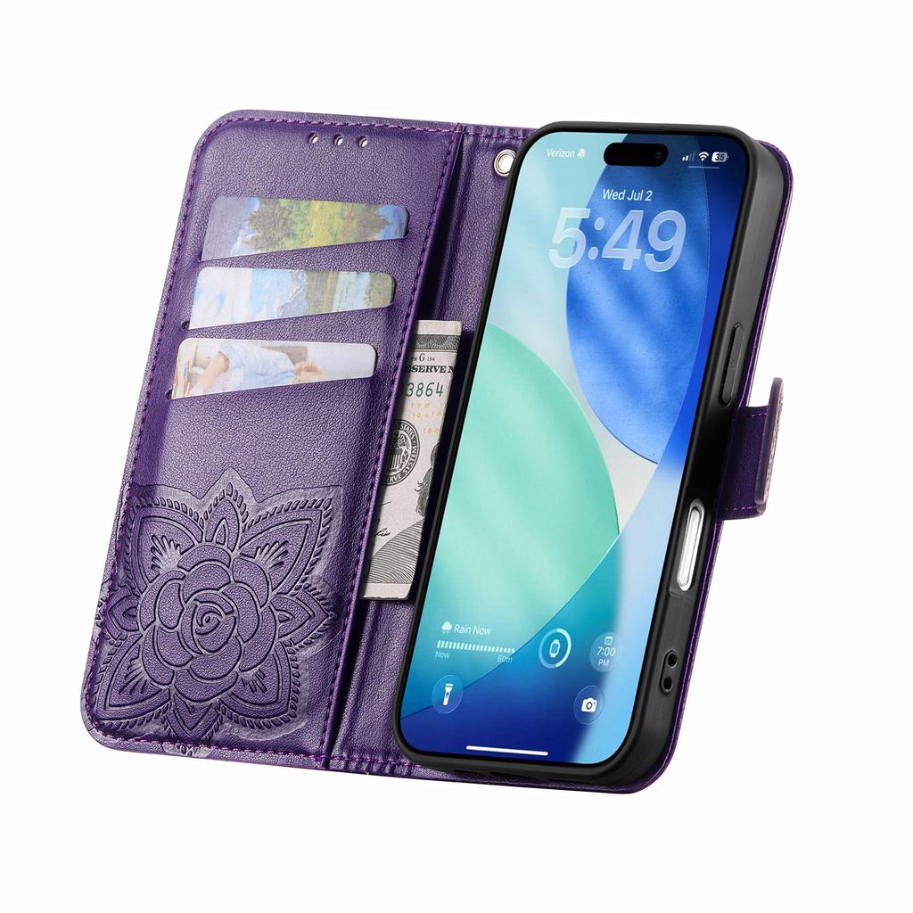 For iPhone 17 Pro Case with Strap Butterfly Pattern PU Leather Wallet Phone Cover