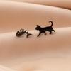 Japanese & Korean Style Asymmetrical Fish Bone Cat Earrings for Girls - Stainless Steel Niche Design