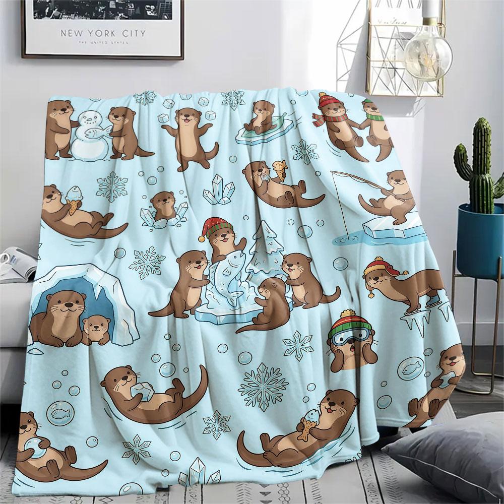 1PC Winter Hamsters Graphic Print Flannel Blanket Lightweight and portable for Home Decor Warmth and Comfort Birthday Present Birthday Gifts
