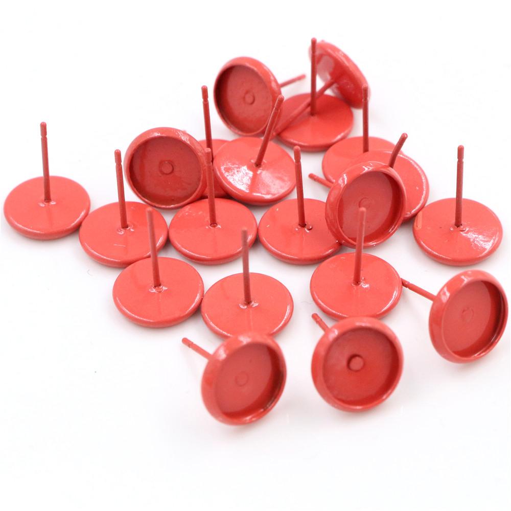 8/10/12mm 20pcs/lots 21Colors Plated Earring Studs,Earrings Blank/Base,Fit 8mm Glass Cabochons,earring setting;Earring Bezels