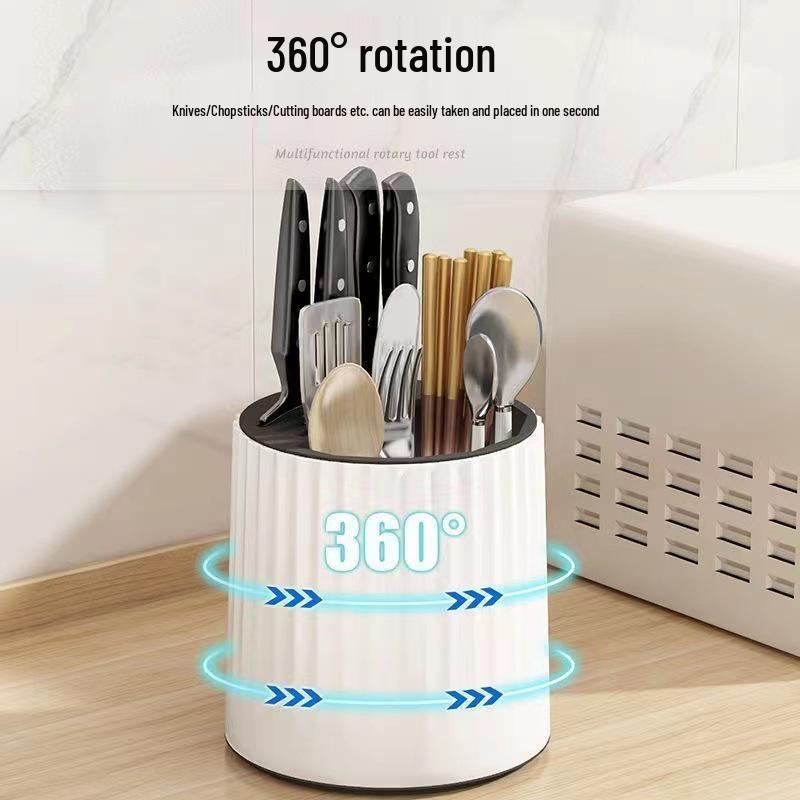Rotatable Kitchen Organizer: Chopstick & Knife Holder with Countertop Drainer