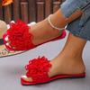 Crochet Flower Slide Sandals Woman Summer Pink Blue Floral Mule Slippers Ladies Rainbow Color Outdoor Vacation Slip-on Flat Shoe