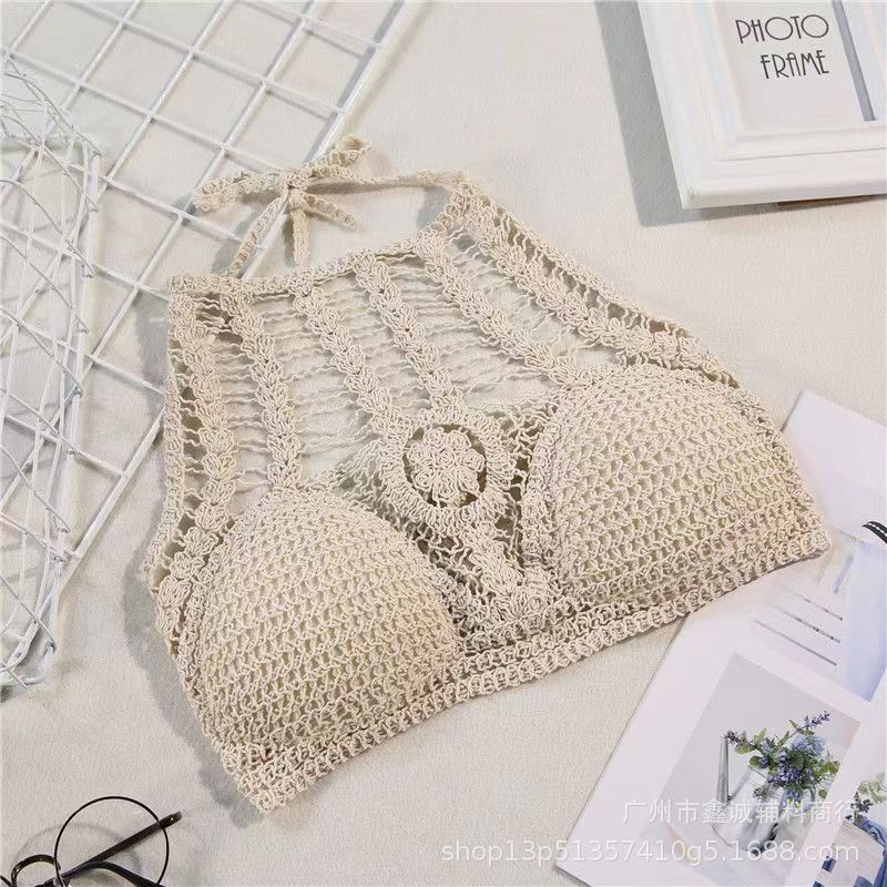 Seaside Fashion Sexy Suspender Vest Lace-up Knitted Beach Beauty Back Holiday Backless Tube Top Hollow Short Top