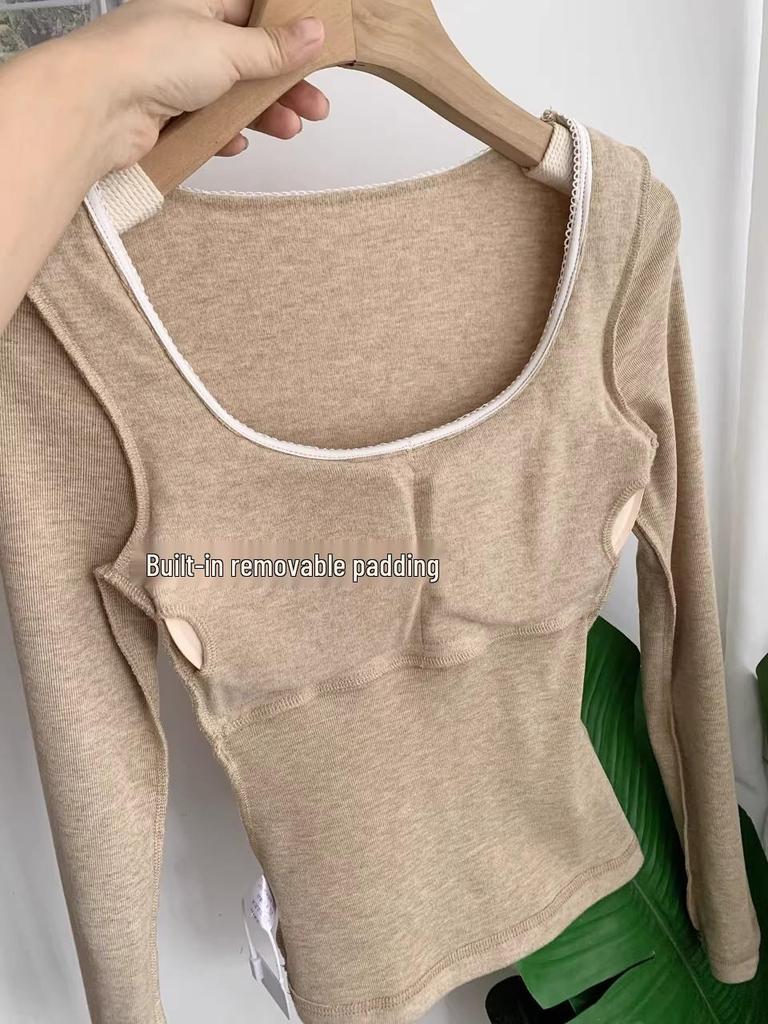 2025 Korean Style V-Neck Solid Color Slim Fit Women's Warm Long Sleeve Base Layer Top