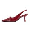 Baotou Sandals Women's Pointed Head Stiletto High Heels Patent Leather Sheepskin Back Strap New Burgundy