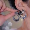 New Round Silver Colour Inlaid Blue Crystal Earrings Women's Personality Fashion Earrings Wedding Jewelry Birthday Gifts