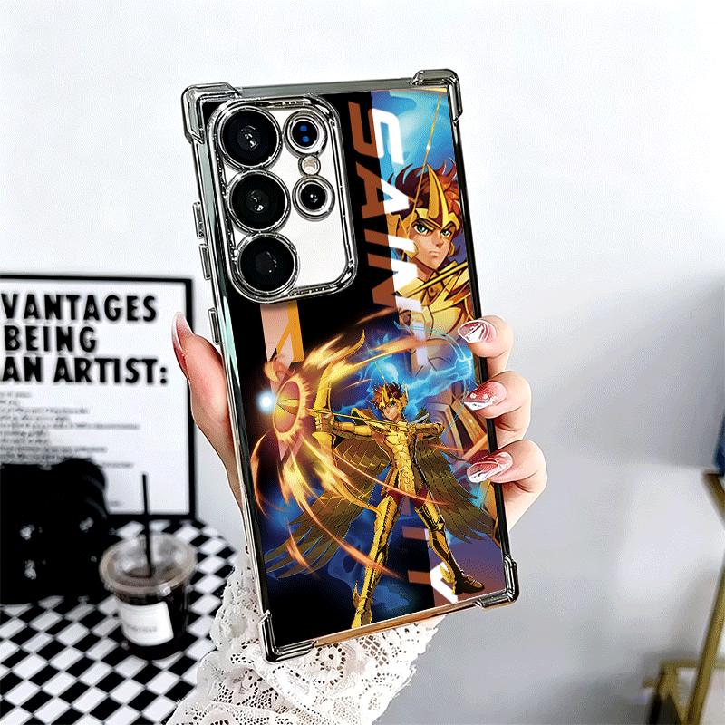 Anime S-Saint S-Seiya Plating Phone Case For Samsung Galaxy S24 S25 FE S26 Edge S23 Ultra S22 S21 Plus S20 Anti-Fall Airabag Cov