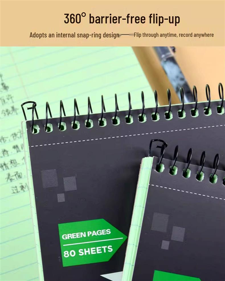 Kaisa Steno Pad: A5 Speed Writing Notebook with Green Inner Pages, 80 Sheets, Symmetrical Columns, Easy-Tear, Wide Line Spacing.