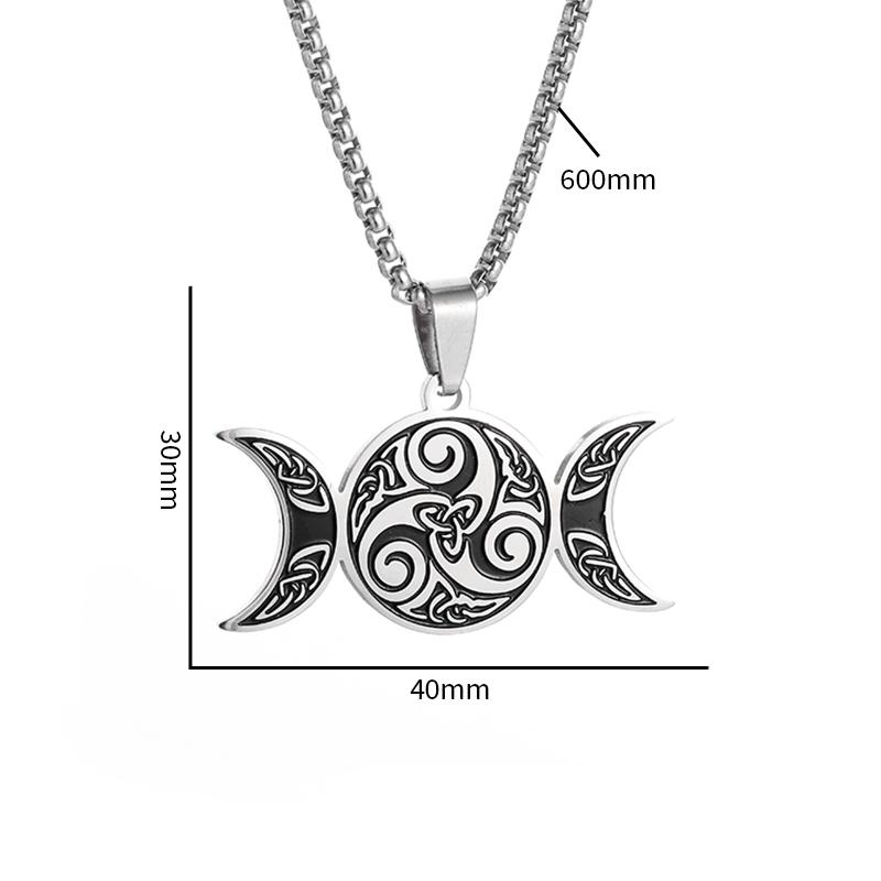 Stainless Steel Witch Triple Moon Protection Spiral Pendant Necklace for Men Women Pagan Trinity Celtic Knot Necklace Jewelry
