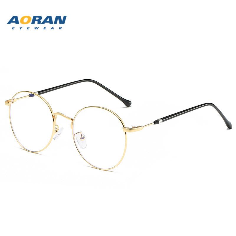 Computer protective eyeglasses trendy myopia glasses frame Vintage Metal Round Frame Non-Prescription Glasses for Men Blue light blocking glasses