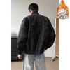Mens Gray Tie-Dye PU Leather Jacket Stand Collar Zip Up Loose Fit Casual Fall Coat