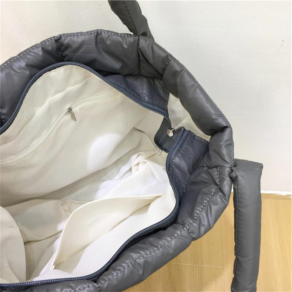 Korean Quilted Shoulder Bags Plaid Padded Square Bag Large Capacity Solid Cotton Blend Tote Bags For Travel Commuting Handbags