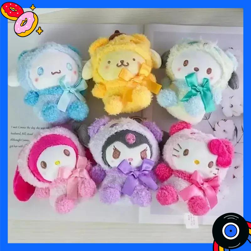 @Mini Kawaii Sanrio Keychain Plush Kuromi Doll Keyring Hello Kitty Plushie Cinnamoroll KeyChains Bag Pendant Toy Gift