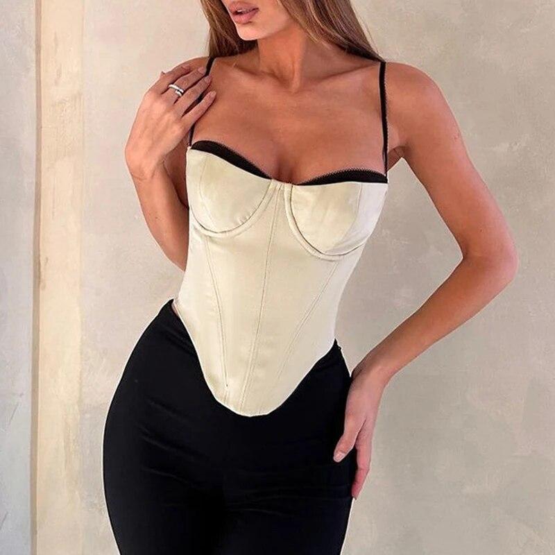 

Модный сексуальный топ на бретельках для девочек, женский повседневный топ 2024, приталенный лоскутный однотонный однотонный простой пояс с завязками на груди, укороченный топ Y2k 30732 XL абрикосовый