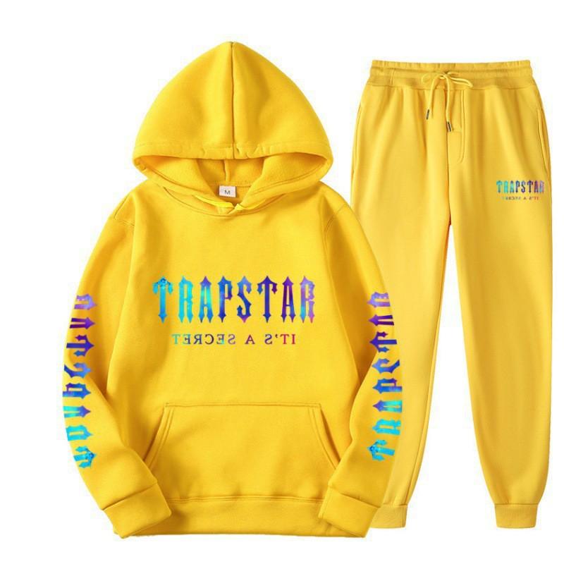 Mens Sporty Hooded Sweatshirt Set Casual Printed Tracksuit Long Sleeve Top Pants Streetwear