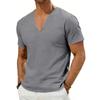 Men's New Beach Short-sleeve Casual Color Loose Deep V-neck Linen Top