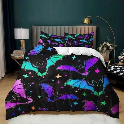 3D Skull Bedding Set Halloween Bats Duvet Cover Skull Polyester Comforter Cover Set Double King Queen Kids Polyester Quilt Cover